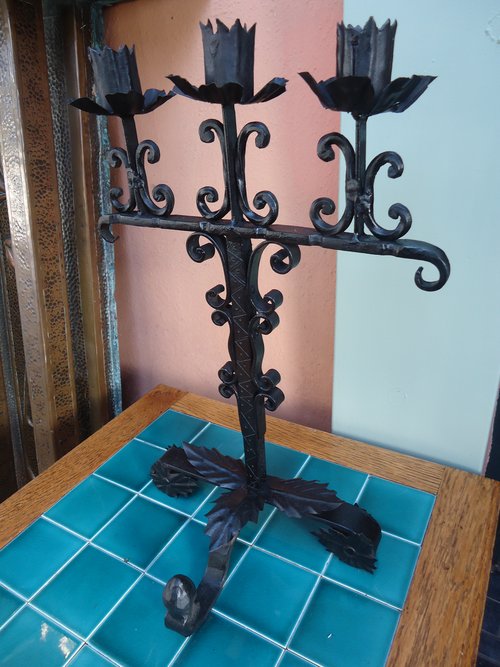 Arts & Crafts wrought iron candelabra. Carne