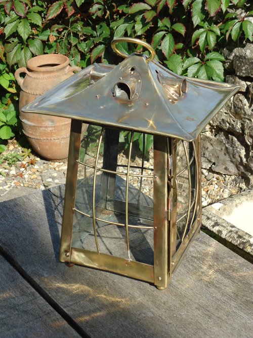 Large Arts & Crafts Brass hanging lantern