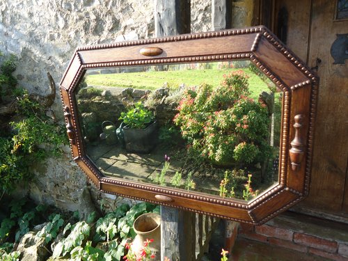 Early 20th century oak octogonal mirror
