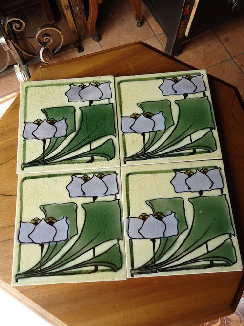 Gorgeous set of four Arts & Crafts tiles