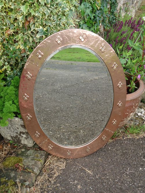 Large Arts & Crafts copper mirror. Overmantle
