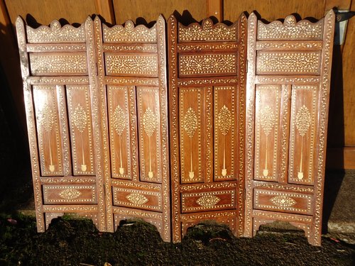 Lovely Anglo Indian inlaid four fold screen