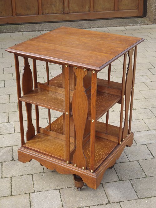 Lovely Arts & Crafts oak revolving bookcase.
