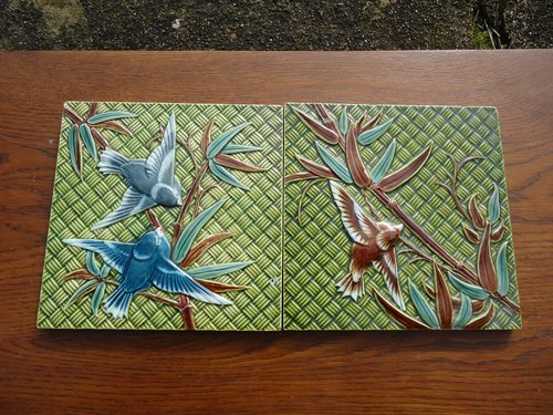 Lovely pair of Arts & Crafts Majolica Tiles