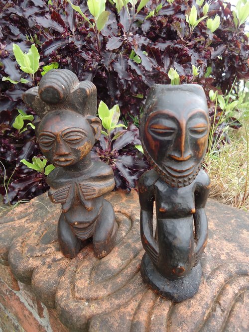 Pair of African Luba tribe carved figures