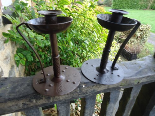 Pair of Arts & Crafts Goberg candle holders