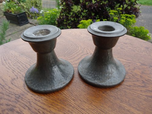 Pair of Arts & Crafts Tudric Candleholders Liberty