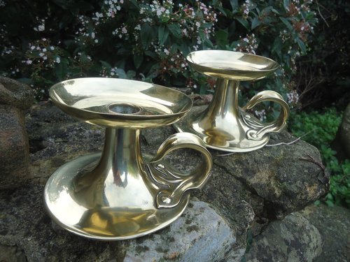 Pair of Arts & Crafts bfass candle holders