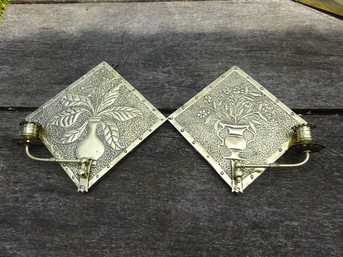 Pair of Arts & Crafts brass sconces