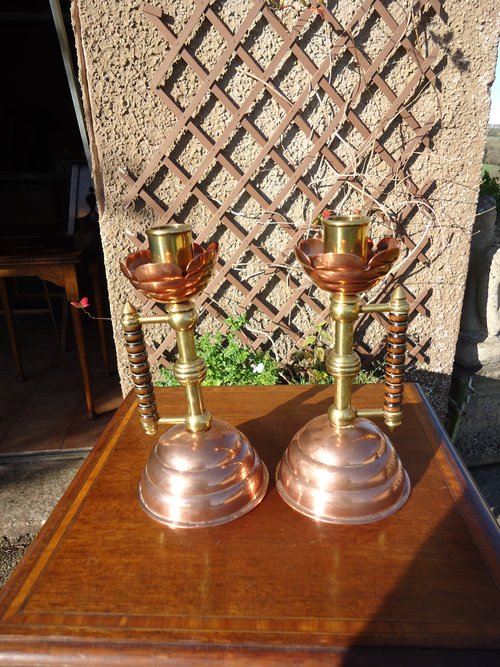Pair of Arts & Crafts copper candleholders.
