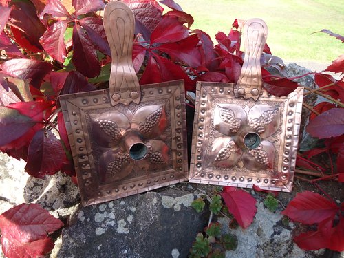 Pair of Arts & Crafts copper candleholders