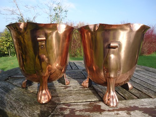 Pair of Arts & Crafts copper jardinieres