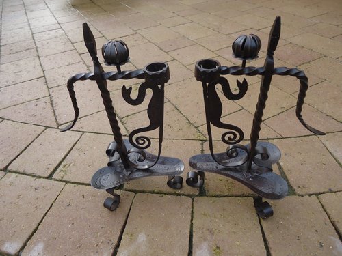 Pair of Arts & Crafts sprung candle holders