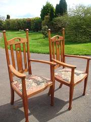 Pair of Arts  crafts oak armch