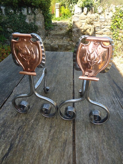 Pair of steel Arts & Crafts Andirons