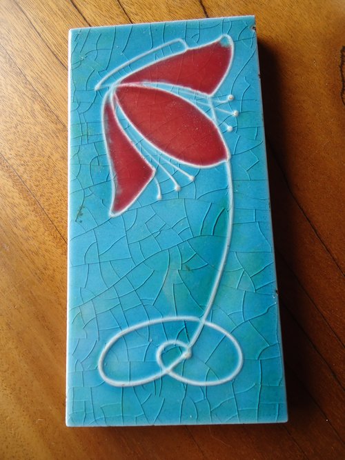 Pretty tube lined Arts & Crafts 3 inch tiles