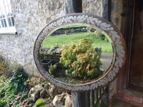 Rare Arts & Crafts Hugh Wallis oval mirror