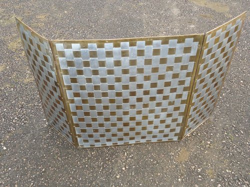 Rare Hugh Wallis pewter and brass fire screen