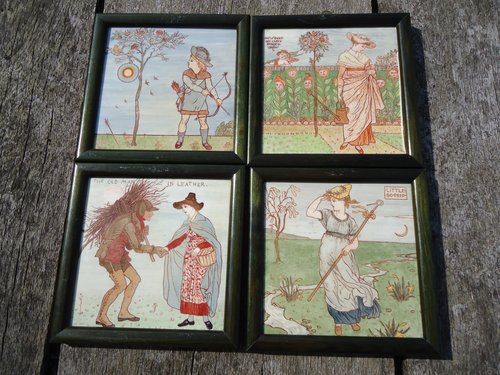 Rare set of four Walter Crane tiles Baby's Opera