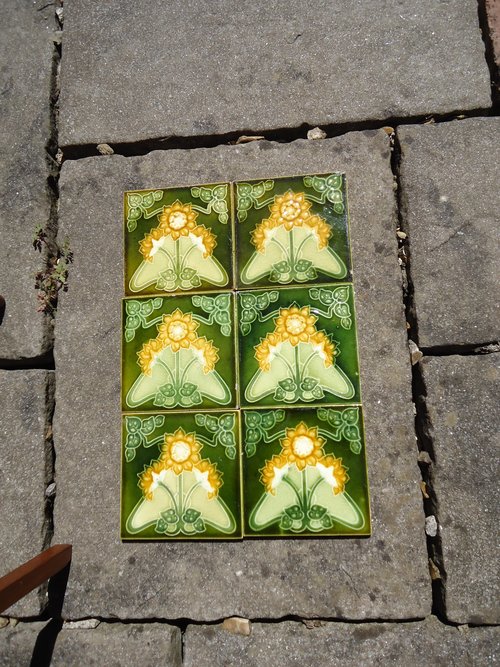 Set of six Arts & Crafts floral tiles