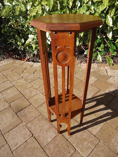 Small Arts & Crafts Moorish oak plant stand