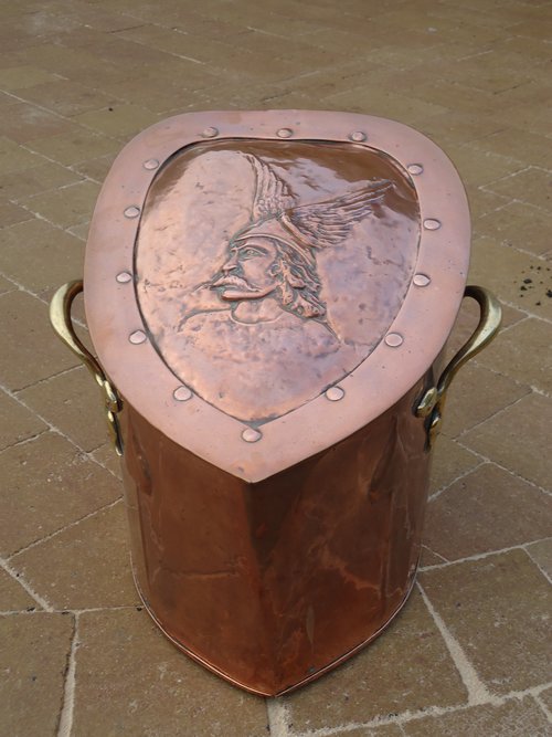 Stunning Arts & Crafts coal box with warrior