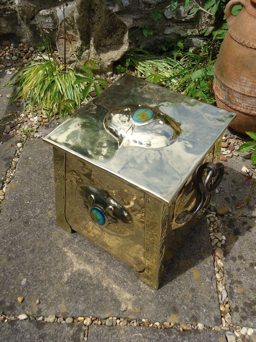 Stunning Arts & Crafts coal box with cabochons