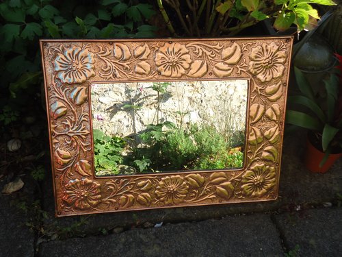 Stunning Arts & Crafts copper mirror - overmantle