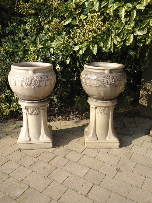 Stunning Pair of Arts & Crafts Lefco jardinieres