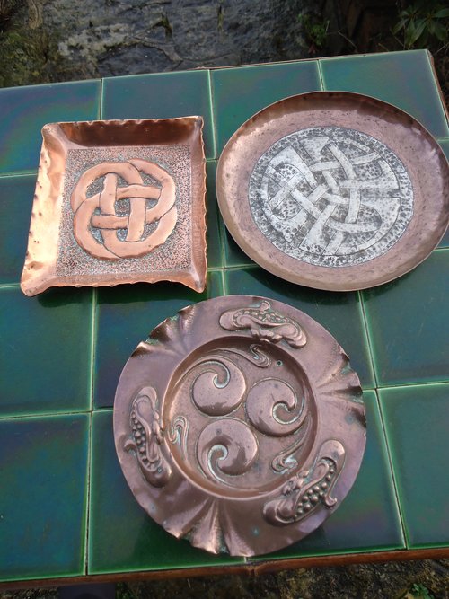 Trio of Arts & Crafts small copper trays