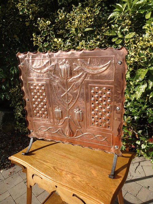 Unusual Arts & Crafts copper fire screen