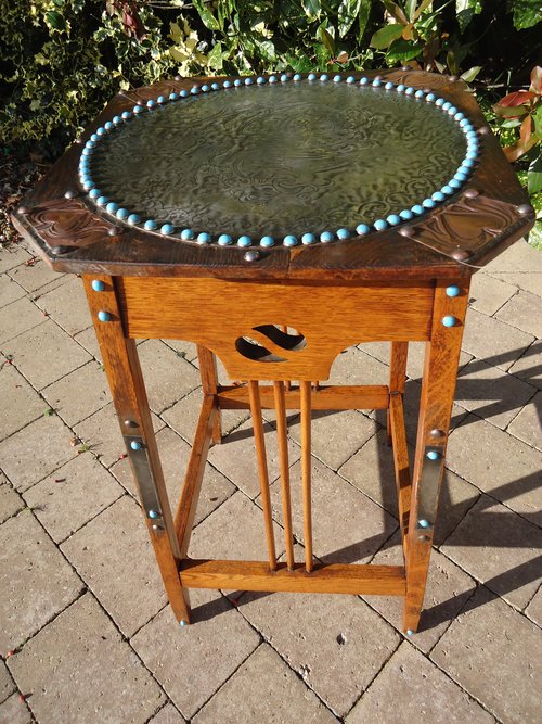 Unusual Arts & Crafts table with cabochons