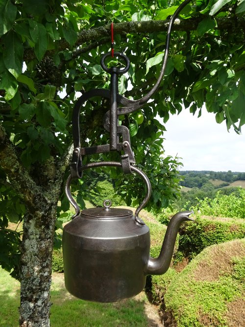 Victorian cast iron kettle and pouring jack