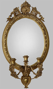 Guilt wood oval wall mirror