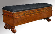 antique furniture walnut framed black leather ot Walnut framed black leather ot