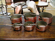 Set of Six Tin Lined Copper Pa