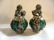antique silver pair of chinese silver mounted Pair of Chinese silver mounted