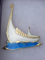 antique jewellery silver and enamel brooch by al Silver and enamel brooch by Al