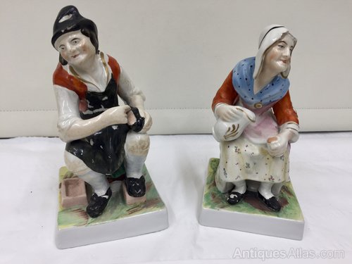 Antique Pr Staffordshire Figurines Cobbler & Wife