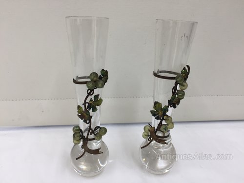 Pr Antique Glass Speciman Vases circa 1890