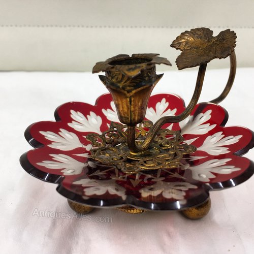 Victorian Bohemian Glass Chamber Candlestick