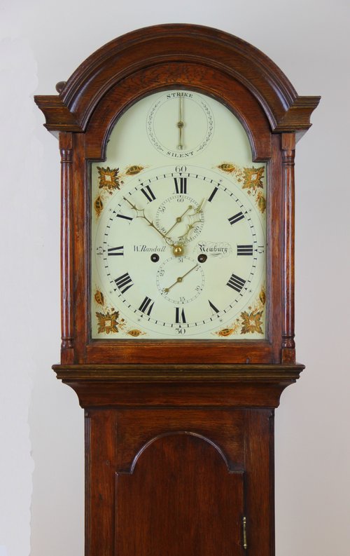 Early Slim Oak Case White Dial Longcase Clock