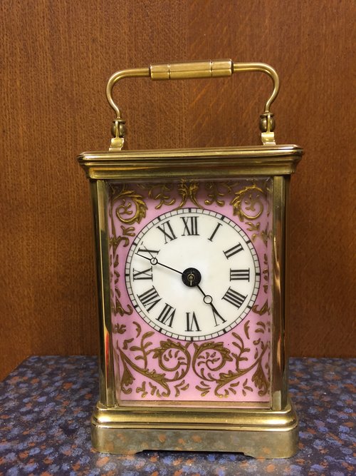 C1885 French Brass and porcelain carriage clock