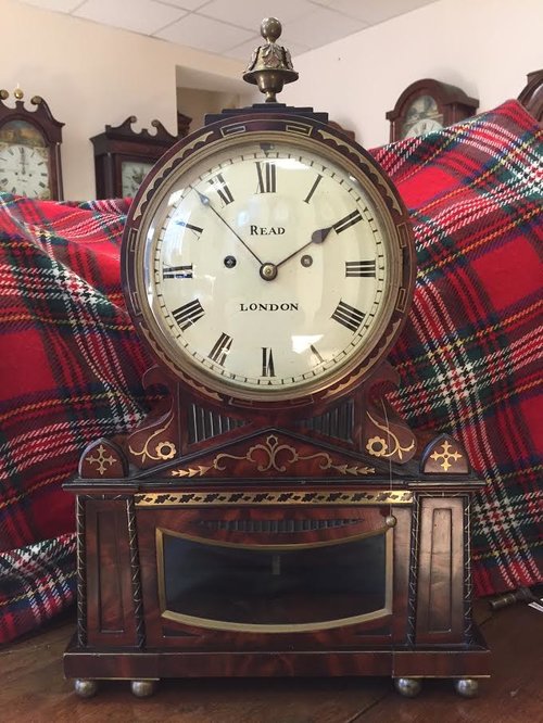 Mahogany and brass inlay Fusee Table Clock c1810