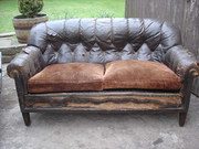 antique furniture leather upholsted sofa Antique Leather Upholsted Sofa