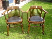 Pair Antique Oak Captains Arm