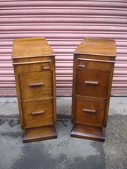 art deco antiques pair art deco walnut bedside c Pair Art Deco Walnut Bedside C