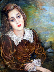 Large oil Deco lady listed art