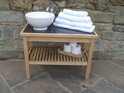 White Oak & Black Marble Vanity Unit 