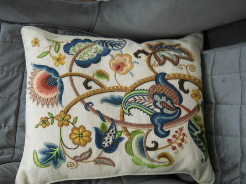 Antique Embriodered Crewelwork Cushion Embriodered Crewelwork Cushion